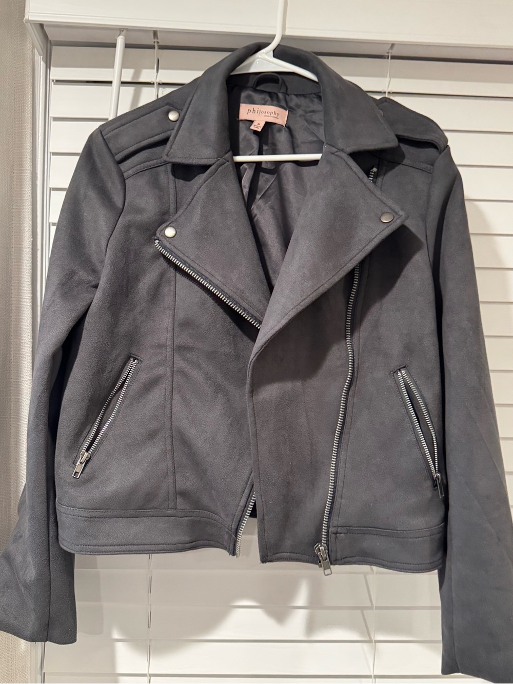 Philosophy Charcoal Gray Suede Moto Jacket